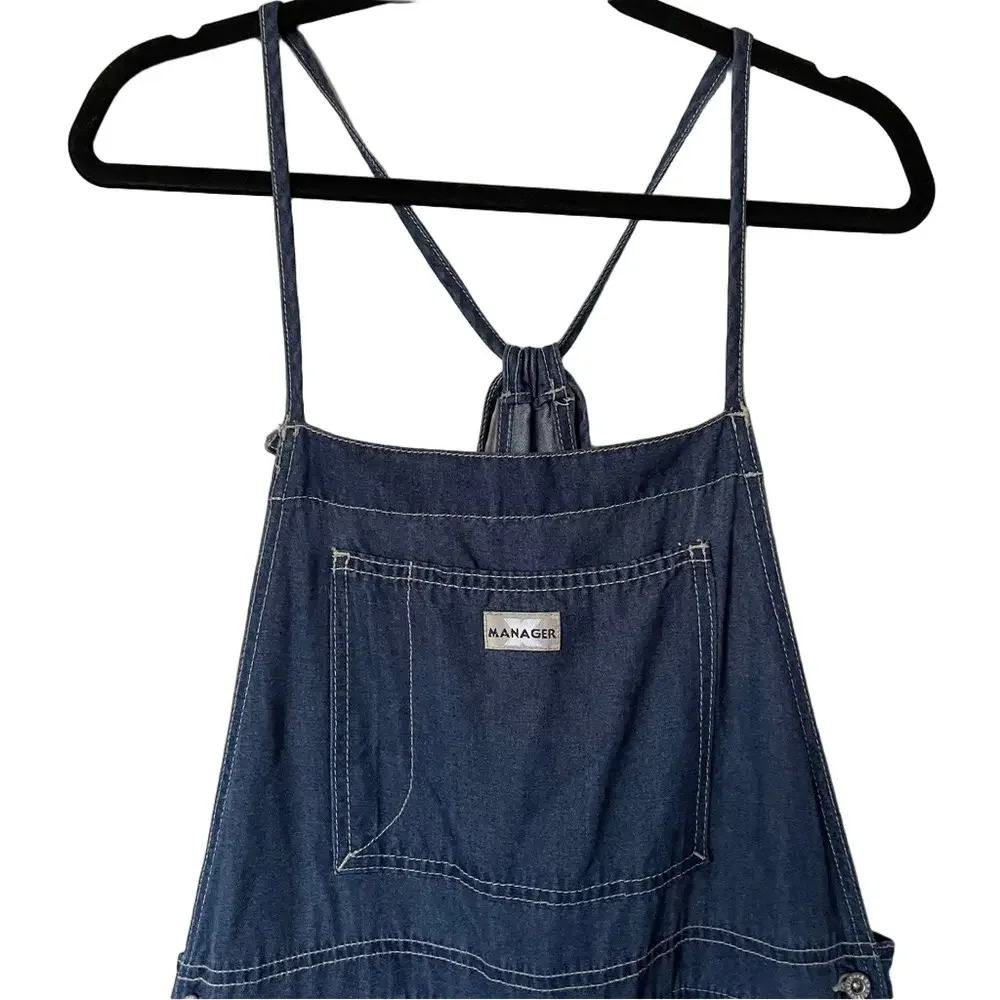 Vintage Manager Wide Straight Leg Denim-look Bib Overalls - Medium 🇨🇦 - Picture 3 of 11